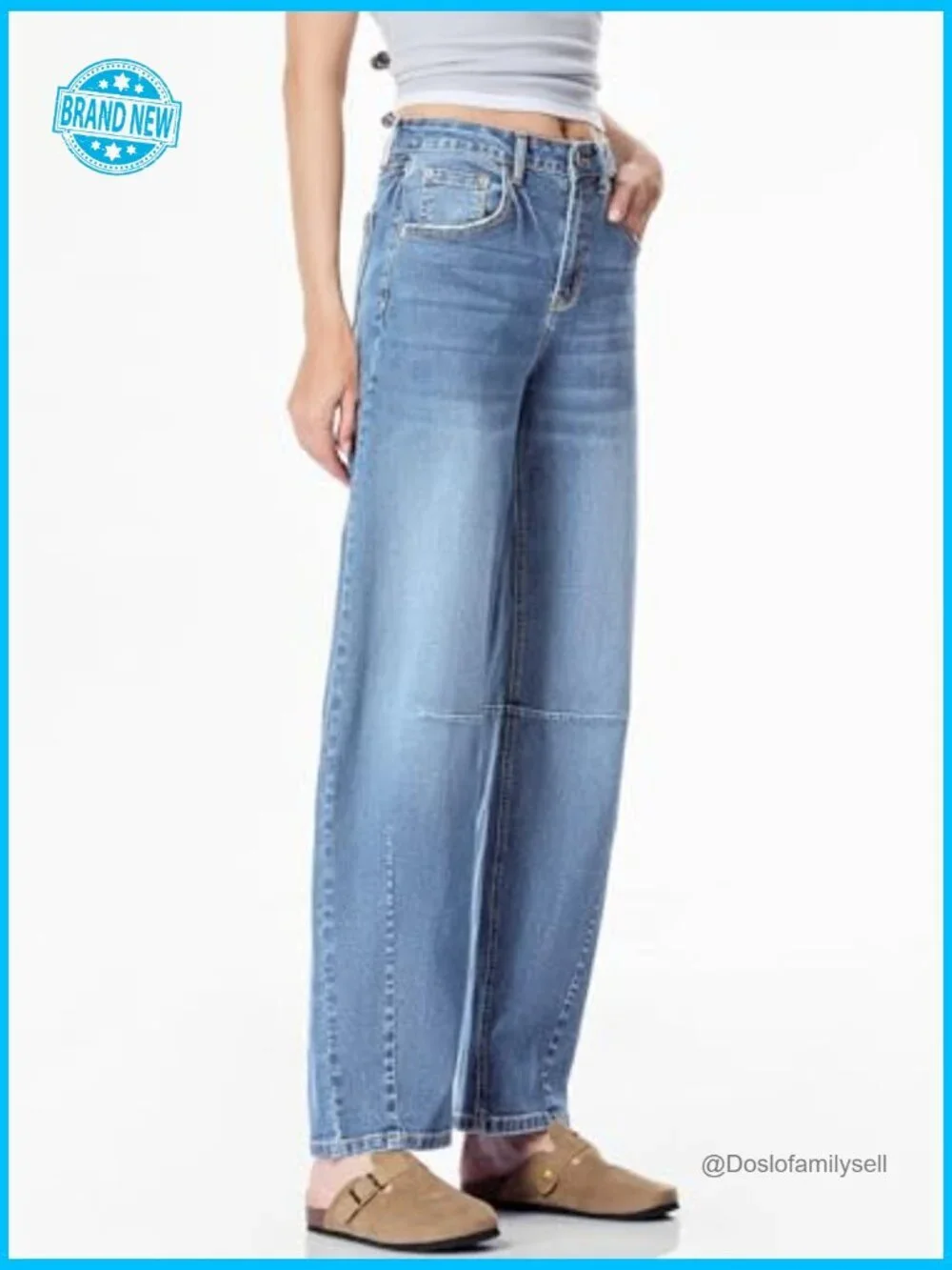 Wide Leg Baggy Y2K Barrel Jeans Mid Rise Boyfriend Denim Pants